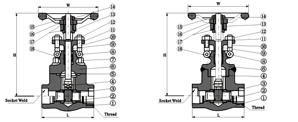 鍛鋼焊接閘閥Z61Y結構圖