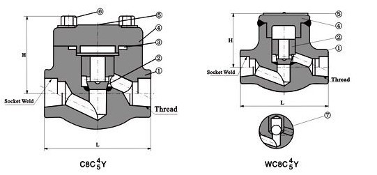 H61W鍛鋼焊接止回閥結構圖
